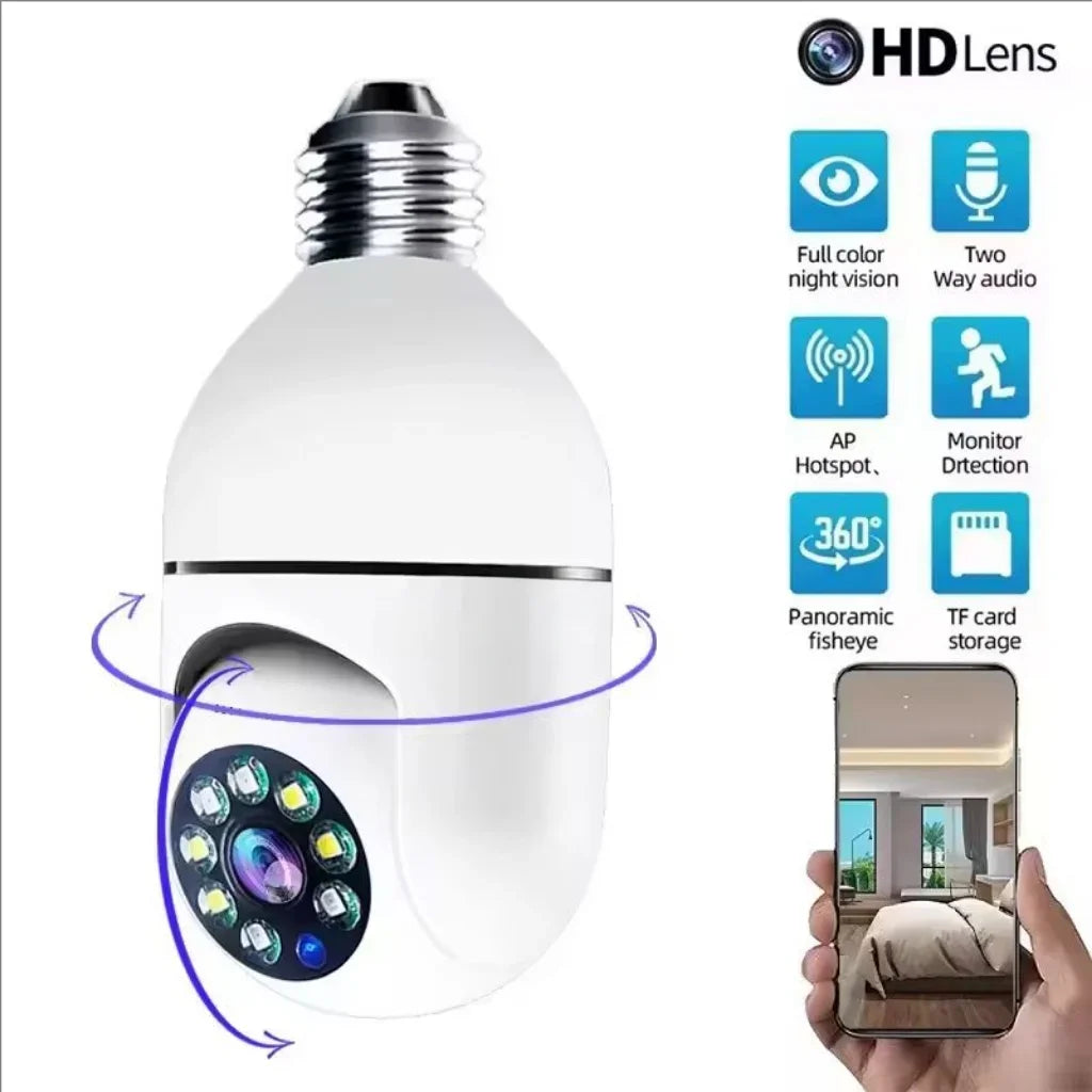 1080P HD E27 Bulb Security Camera – Wireless WiFi Indoor Outdoor Surveillance with Night Vision & Audio