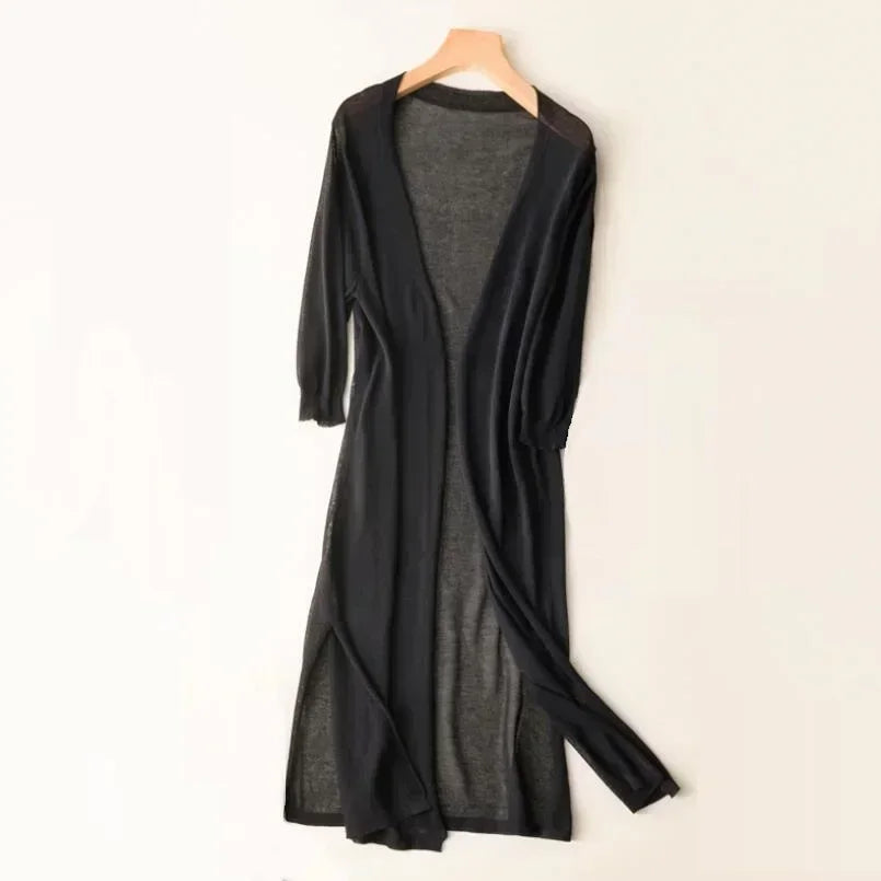 2024 Korean Women's Casual Long Sun Protection Cardigan – Soft, Comfortable, Loose Fit, Solid Color, Free Size Thin Sweater