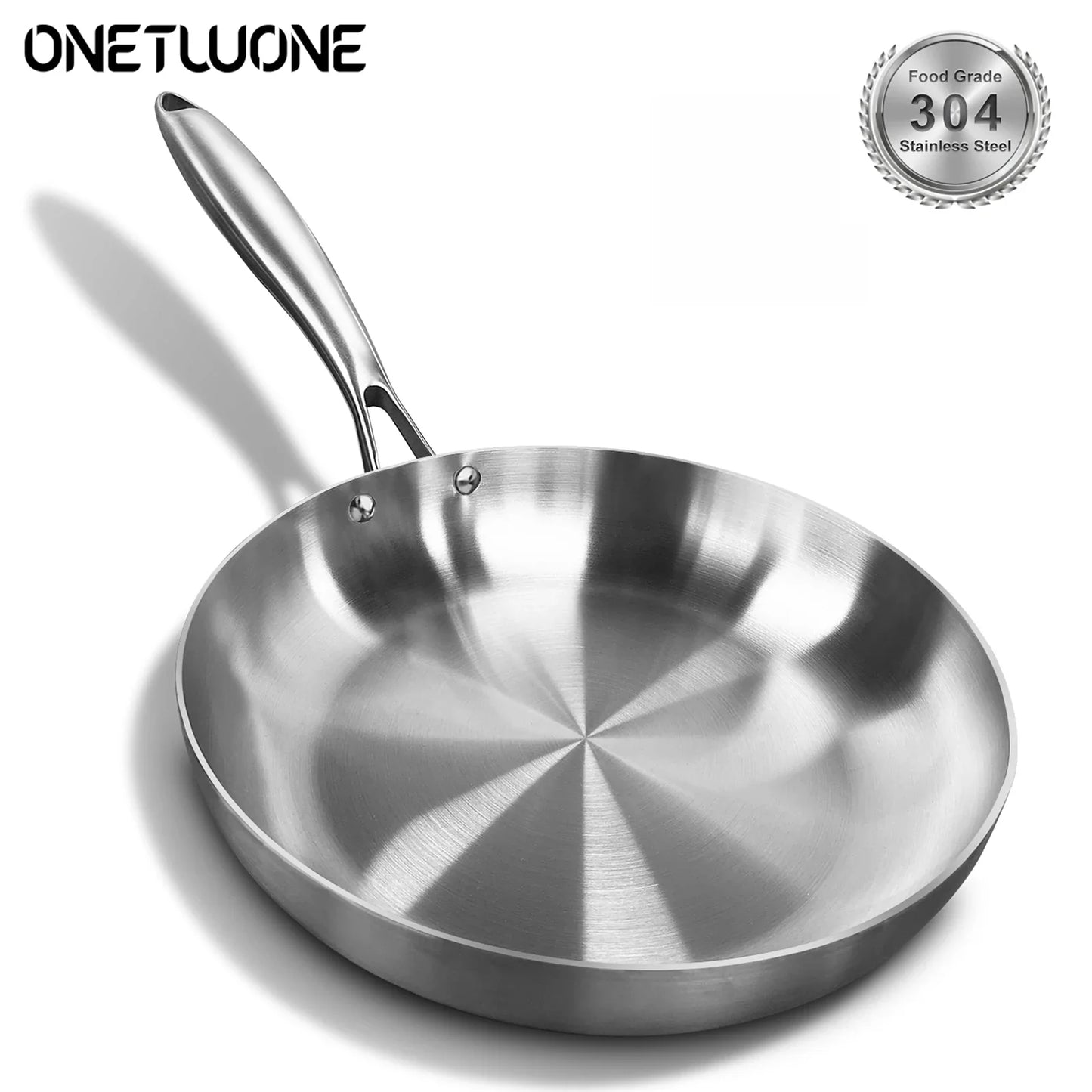 304 Stainless Steel Frying Pan – Non-Stick Skillet for Steak, Gas & Induction Cooking