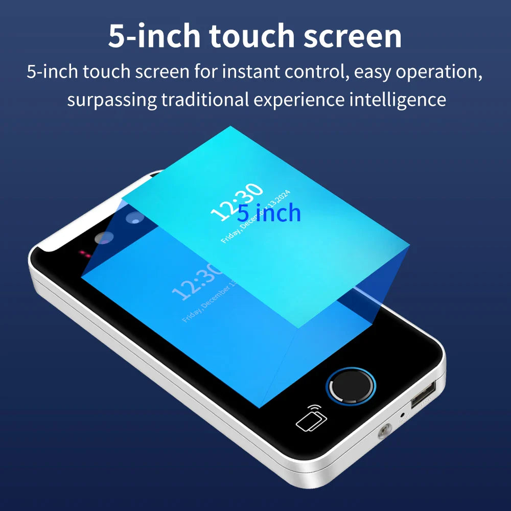 Asia Teco 5-Inch Face Recognition Access Control – WiFi TCP/IP Attendance Machine with Tuya App & Fingerprint Scanner