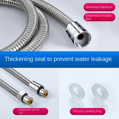 Flexible Shower Hose 1.5/2M — Black/Silver Stainless Steel Bathroom Extension Pipe and Accessories