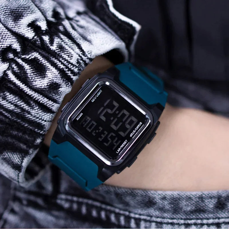 YIKAZE Men's Digital Sport Watch – 50M Waterproof Retro Multifunction Military LED Alarm Wristwatch Gift