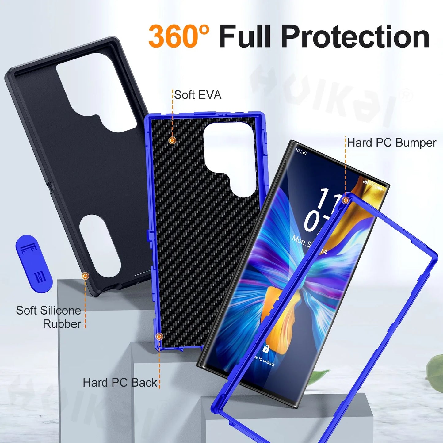 3-in-1 Shockproof Heavy Duty Case for Samsung Galaxy S24 Ultra, S23 Ultra, S22 Ultra - Rugged Protective Kickstand Cover
