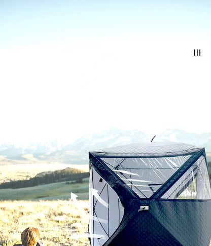 Outdoor 3-4 Person 4-Season Sauna House – Thickened Winter Ice Fishing Tent with Large Window & Chimney Mouth, Quick Open & Portable
