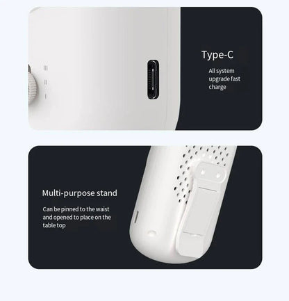 Neck Hanging Portable Fan – Silent Mini Cooling Fan with Strong Wind, USB Rechargeable, Outdoor & Desktop Use