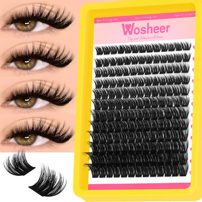 WOSHEER Lash Clusters Kit – Spiky Volume Individual Eyelash Extensions DIY Manga-Style Faux Mink Cluster Lashes