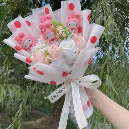 Kawaii Hello Kitty Cat Dolls with Artificial Flowers – Creative Sanrio Bouquet for Christmas, Valentine’s & Birthday Graduation Gifts