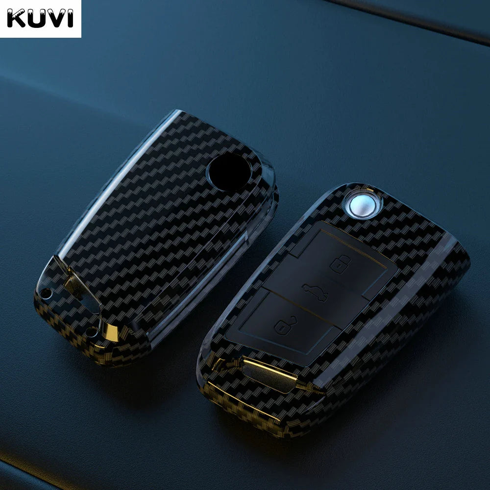 Carbon Fiber ABS Car Key Cover Case for VW Volkswagen – Fits Polo, Tiguan, Passat, Golf 7, Jetta, Skoda, Kodiaq, Superb, Octavia, Seat