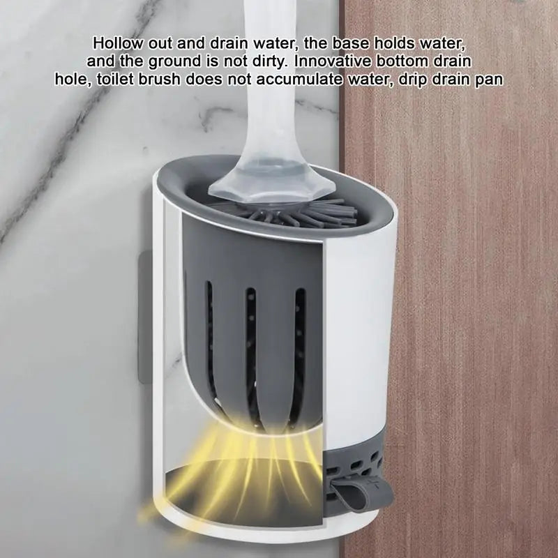 Silicone Toilet Brush with Gel Dispenser – Wall-Mounted, No-Slip Long Handle for Bathroom Cleaning