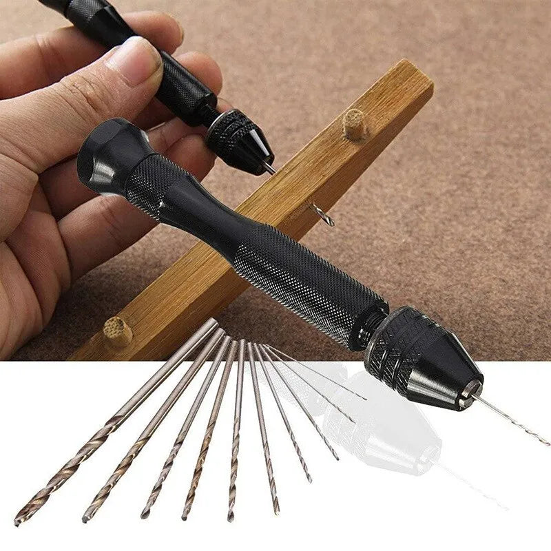 Mini Tool Set with Black Hand Twist Drill | 10Pcs Fried Dough Twists Drill for Woodworking Drilling