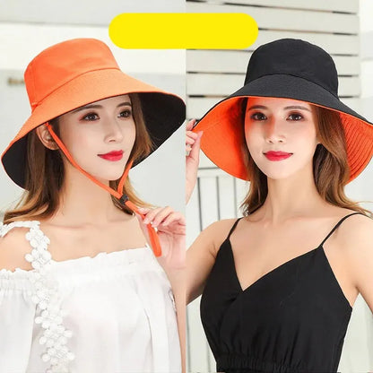 Women’s Fisherman Sun Hat – Large Brim UV Protection Face Cover Summer Sunshade Bucket Hat, Double-Sided Fashion Travel Cap