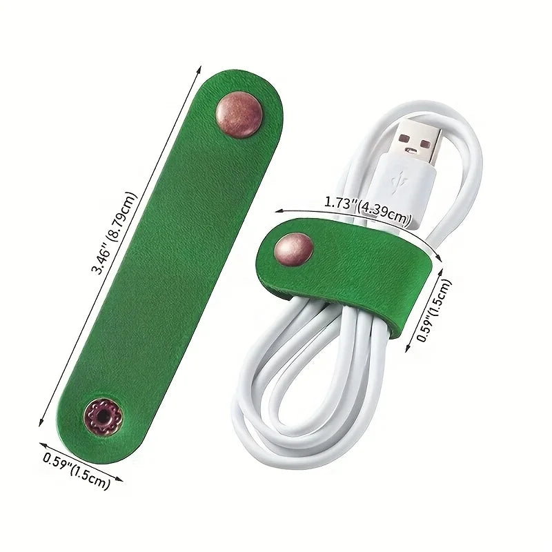 10PCS Faux Leather Cable Ties – Organizer Straps for Data Cables & Earphones, No Battery Required