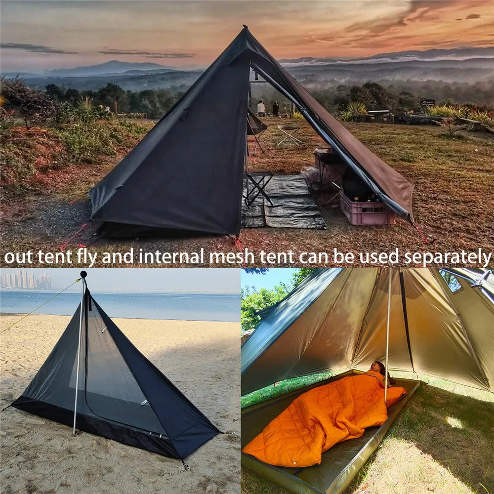 Camping Hot Tent with Chimney Window - Ultralight Tipi Teepee Pyramid, Double Layer Bushcraft Tent for 1 Person