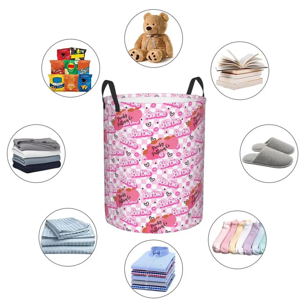 Custom Barbie Logo Laundry Basket – Collapsible Large Capacity Clothes Storage Bin, Disney Baby Hamper