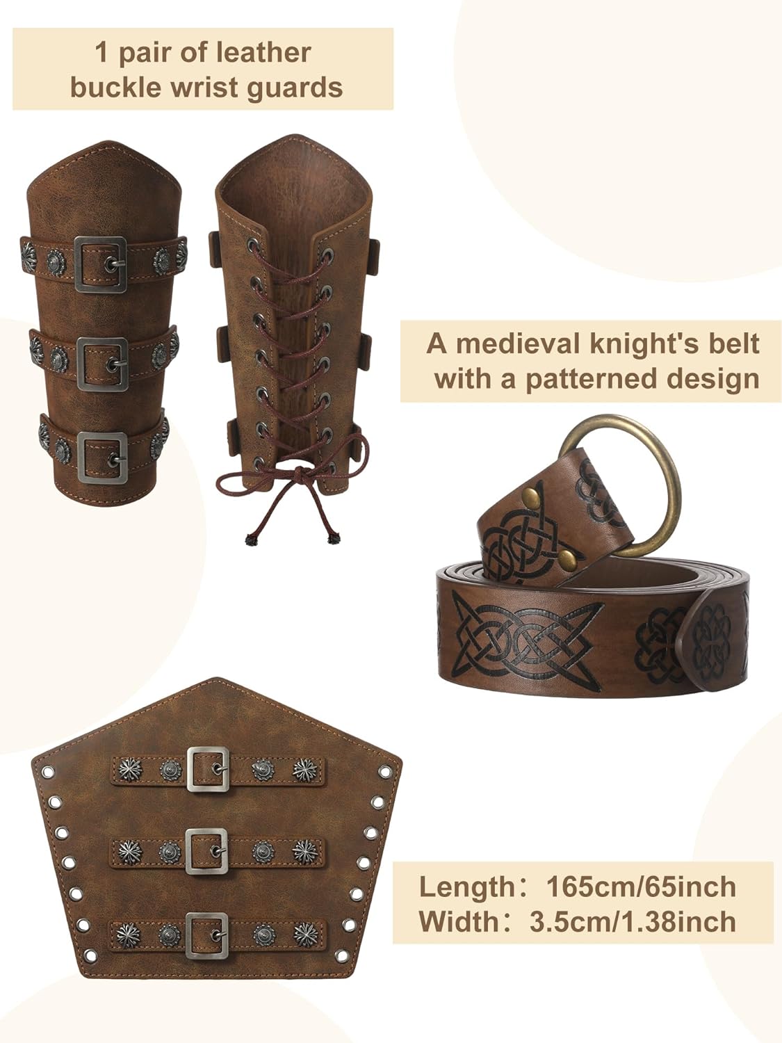 Jiuguva 4-Pcs Halloween Men's Renaissance Costume Set – Medieval Pirate Shirt, Ankle Banded Pants & Viking Belt Accessories