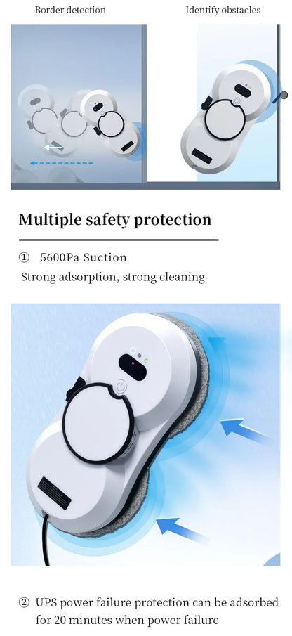 High-Suction 5600PA Window Cleaning Robot with Electric Spray and Fall Prevention - Remote Controlled