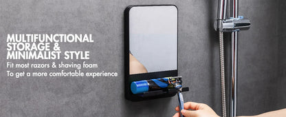 TAILI Shower Shaving Mirror with Storage Tray – Razor Holder, Suction Cup, Shatterproof & Fogless Bathroom Mirror