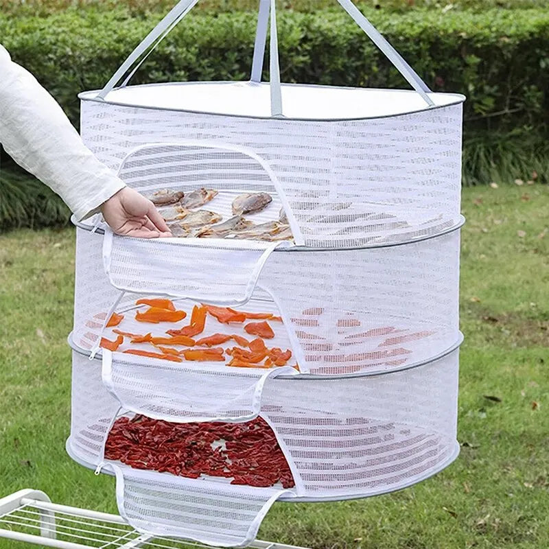 3 Tier Portable Mesh Hanging Dryer and Herb Rack - Ideal for Drying Buds, Fruits, Vegetables, and More