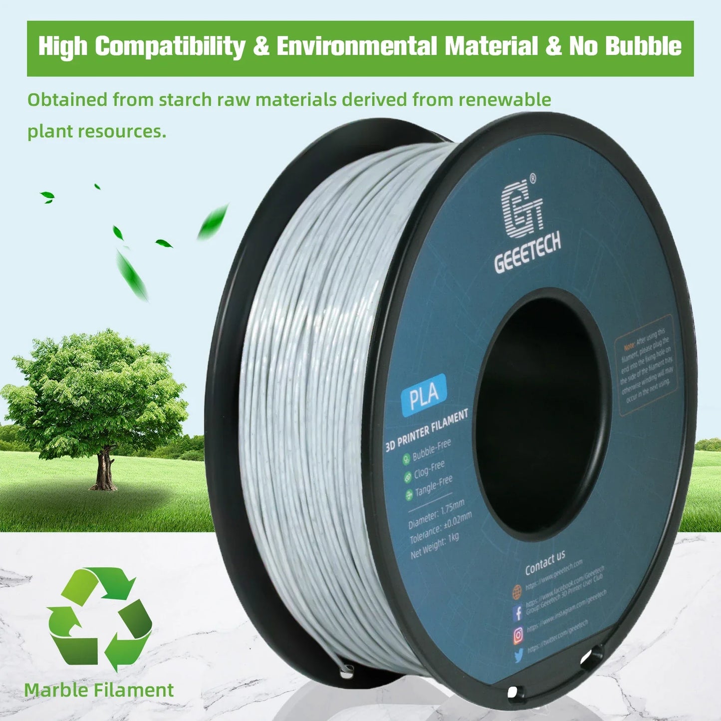 Geeetech Like Marble PLA 3D Printer Filament 1kg 1.75mm — Tangle-Free 3D Printing Wire with Vacuum Packaging