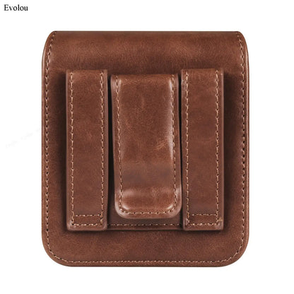 Universal Genuine Leather Phone Bag with Belt Clip Holster - Compatible with Moto Razr 40, Samsung Z Flip 5/4, Huawei P50, Pocket Waist Cover