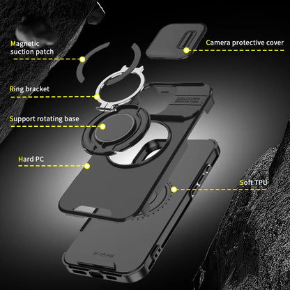 Luxury Rugged Armor Magnetic Case – Heavy Duty PC Cover with Slide Camera Protection for iPhone 16, 15, 14, 13, 12, 11 Pro Max Plus