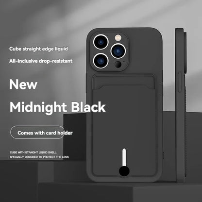iPhone 16/15/14/13/12/11 Series Silicone TPU Card Holder Case – Slim Soft Cover with Built-In Credit Card Slot for Pro Max, Mini & Plus Models