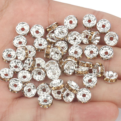 50PCS Rhinestone Spacer Beads Set – Multi-Color Crystal Rondelle Metal Beads for DIY Jewelry & Bracelet Making