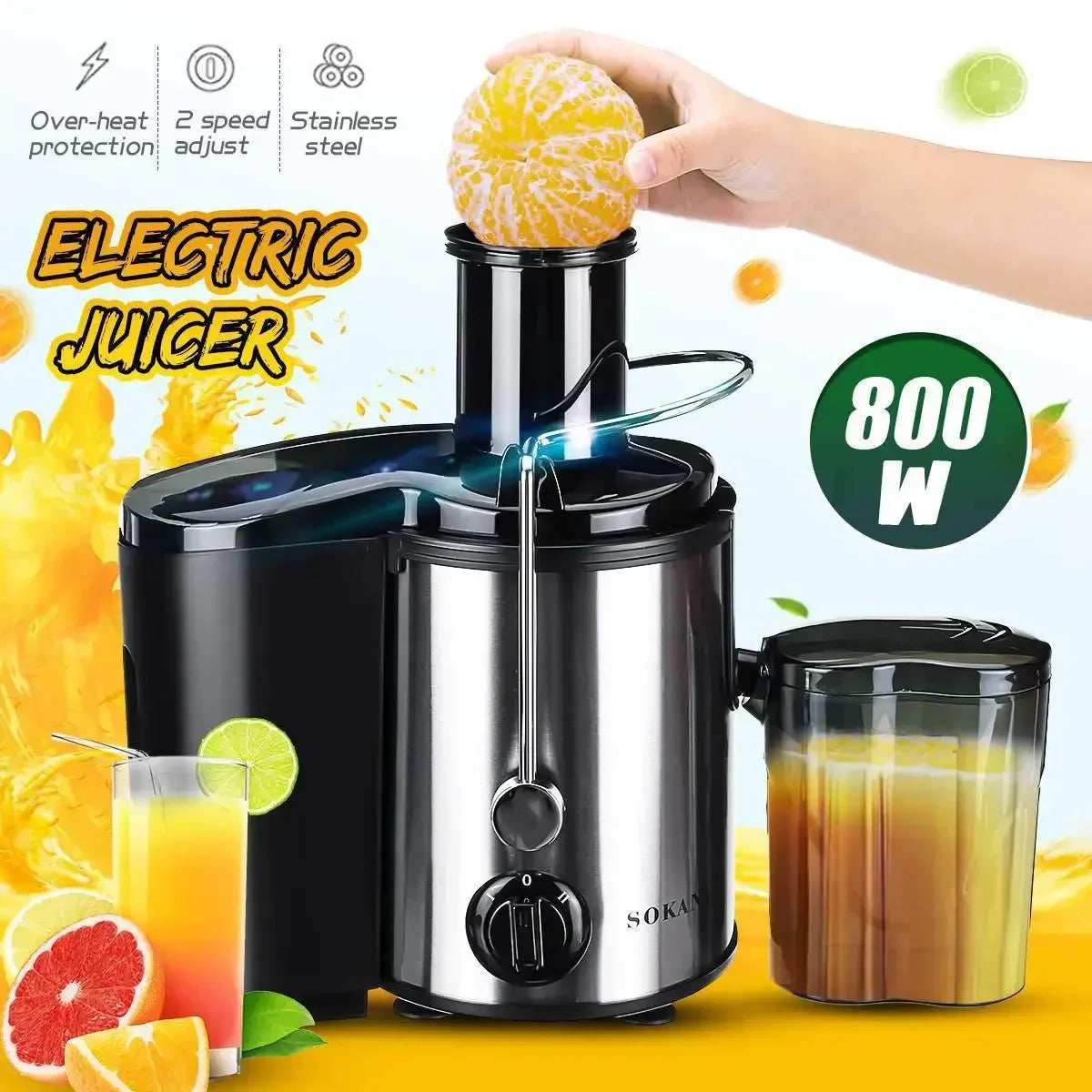 800W Juicer Machine – Big 3-Inch Mouth Fruit & Vegetable Juice Extractor, 2-Speed, Easy to Clean