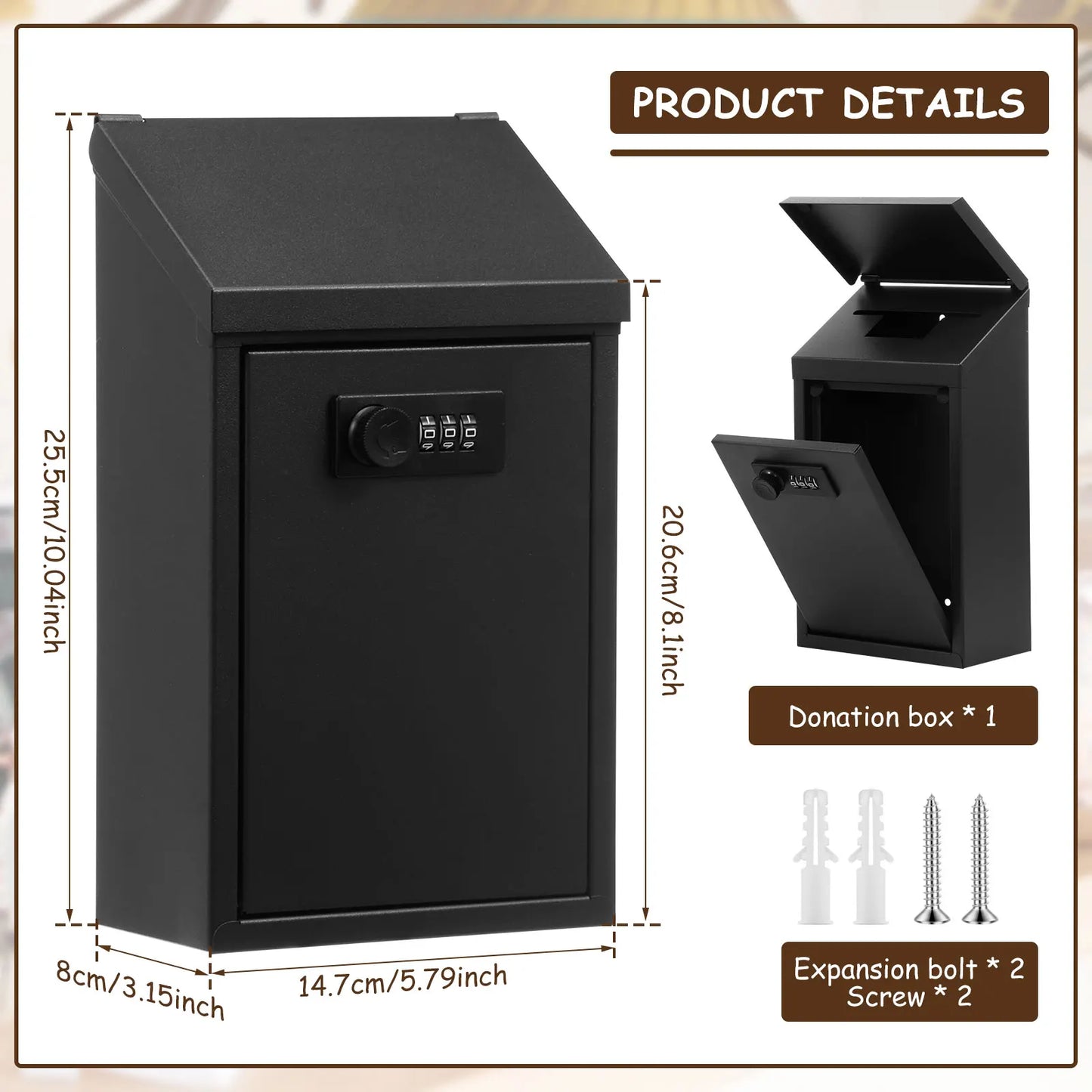 Metal Locking Wall-Mounted Mailbox – Outdoor Lockable Mail & Key Drop Box for Home, Ballot, Donation, Collection