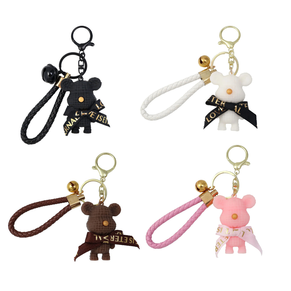 Cute Bear & Rabbit Keychain - Resin Bow Bell Bag Pendant & Car Key Ring Gift for Girls