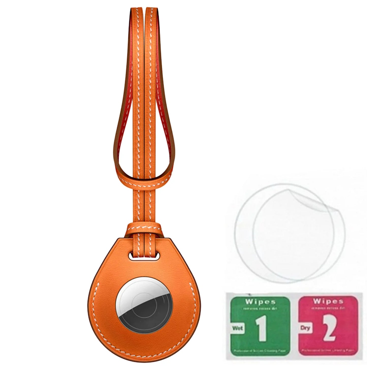 Airtag Holder Keychain — Genuine Leather Handmade Case, Scratch-Resistant Key Ring for Dog Collar & Luggage Cover