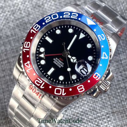 Tandorio 40mm Men’s Automatic Watch – NH34A Movement, GMT Function, Luminous Black Dial, Sapphire Crystal, Auto Date & Rotating Bezel