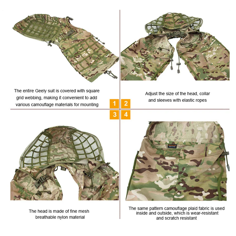Ghillie Suit Tactical Sniper Coat – Viper Hood Camouflage Clothing for Airsoft, Paintball & Hunting, Ripstop Fabric