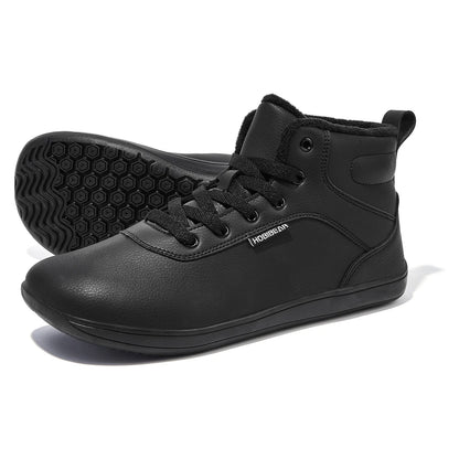 HOBIBEAR Unisex Winter Barefoot Shoes – Wide Toe Box Faux Fur Lined Ankle Sneakers for Women & Men, Artificial Leather Lace-Up