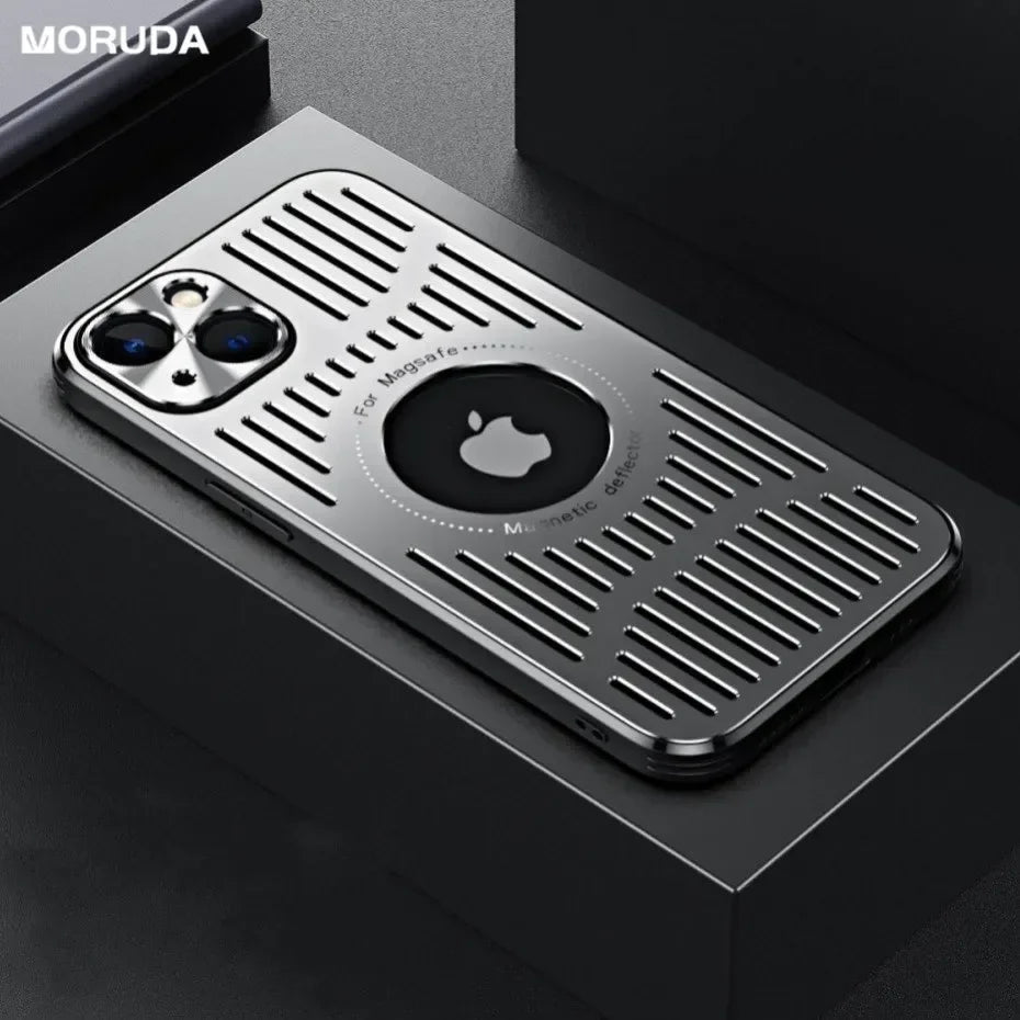 Metal Magnetic MagSafe Case with Heat Dissipation for iPhone 12 13 14 15 16 Pro/Pro Max – Logo Cutout, Wireless Charging Compatible