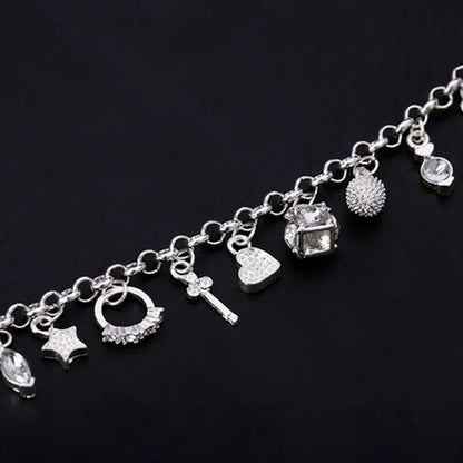 925 Sterling Silver 13-Piece Charm Bracelet – Fashion Pendant Chain Jewelry for Women & Teens