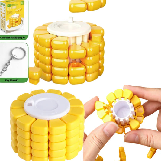 Mini Keychain Magic Cube — AB Corn Decompression Fidget Puzzle Toy for Brain Training & Stress Relief