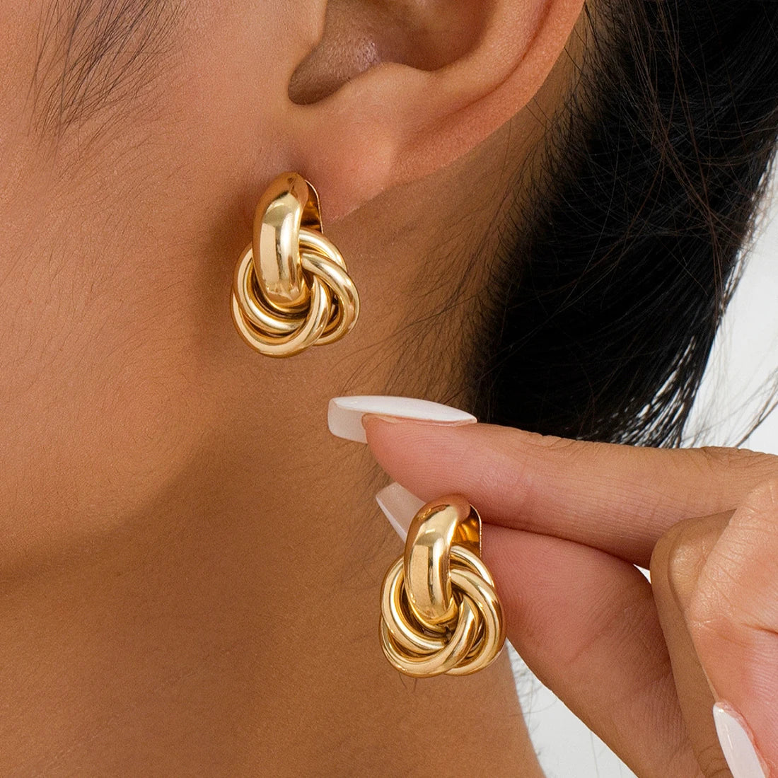 Gold Chunky Hoop Earrings for Women – Stainless Steel Double Ring Statement Jewelry