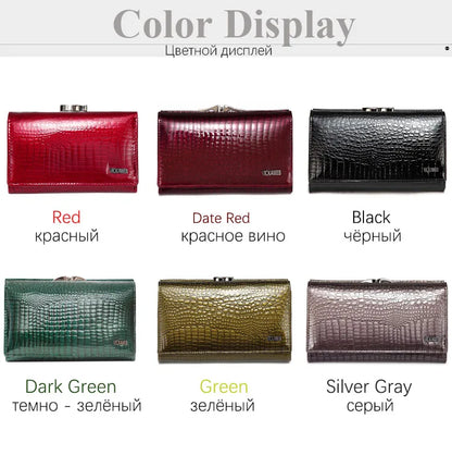 Women’s Genuine Leather Short Wallet – Fashion Alligator Hasp & Zipper Coin Purse AE2155