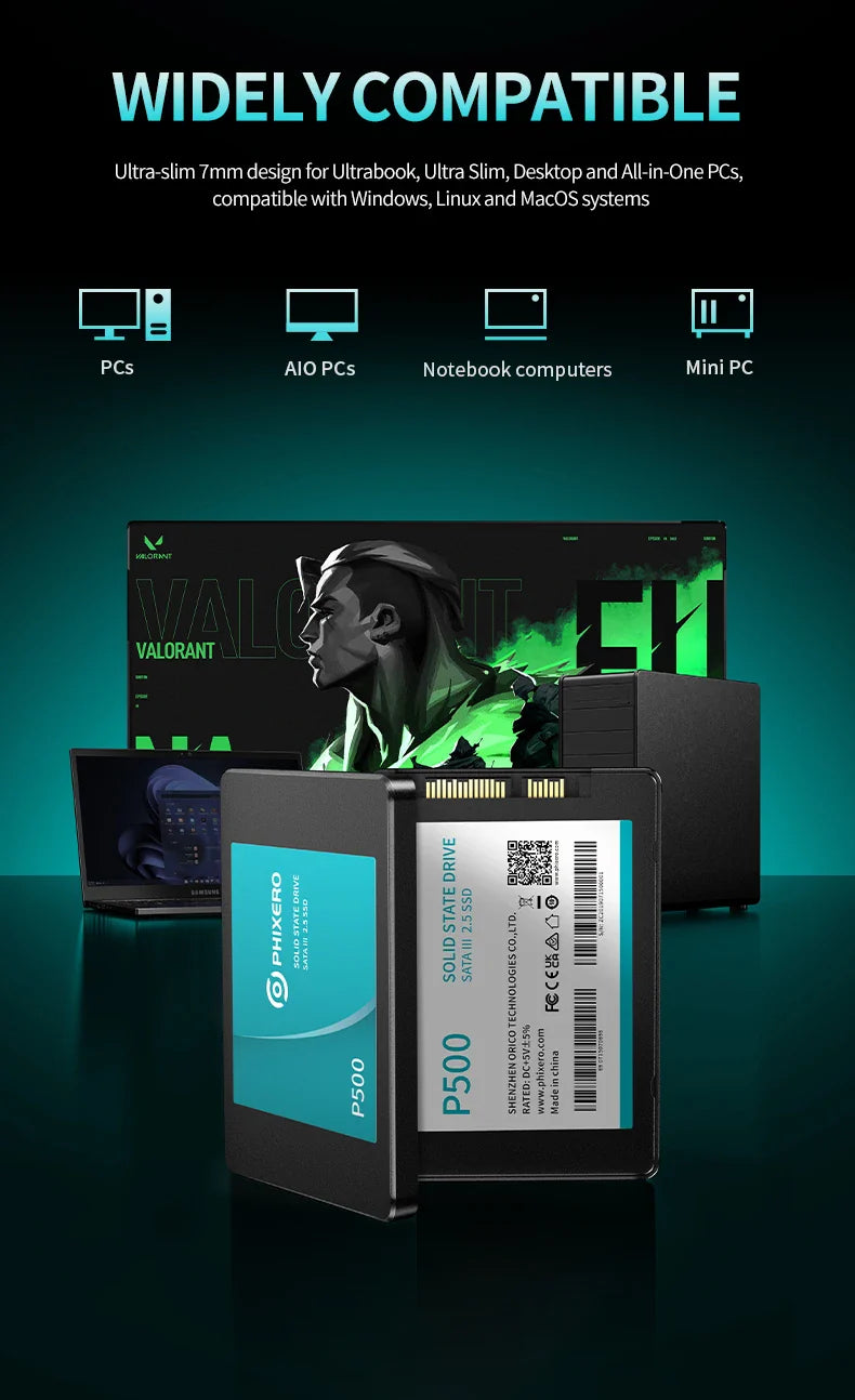 PHIXERO 2.5" Hard Disk SSD — Internal SATA Drive 128GB, 256GB, 512GB, 1TB, 2TB, 4TB for PC & Laptop
