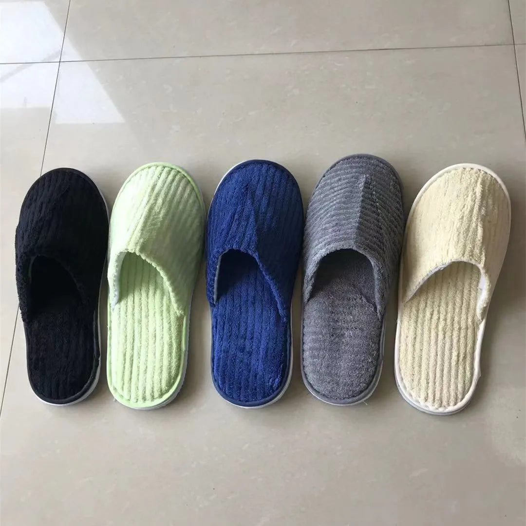 5 Pairs Mix Color Disposable Hotel Slippers – Cotton Non-Slip Slides for Men & Women Home, Travel, SPA & Hospitality Use