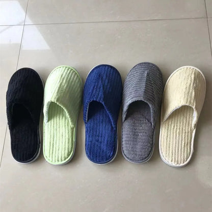 5 Pairs Mix Color Disposable Hotel Slippers – Cotton Non-Slip Slides for Men & Women Home, Travel, SPA & Hospitality Use