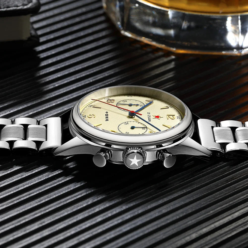 RED STAR 38mm Men's 1963 Chronograph Mechanical Watch – Pilot Air Force Aviation with Seagull ST1901 Movement & Sapphire Glass