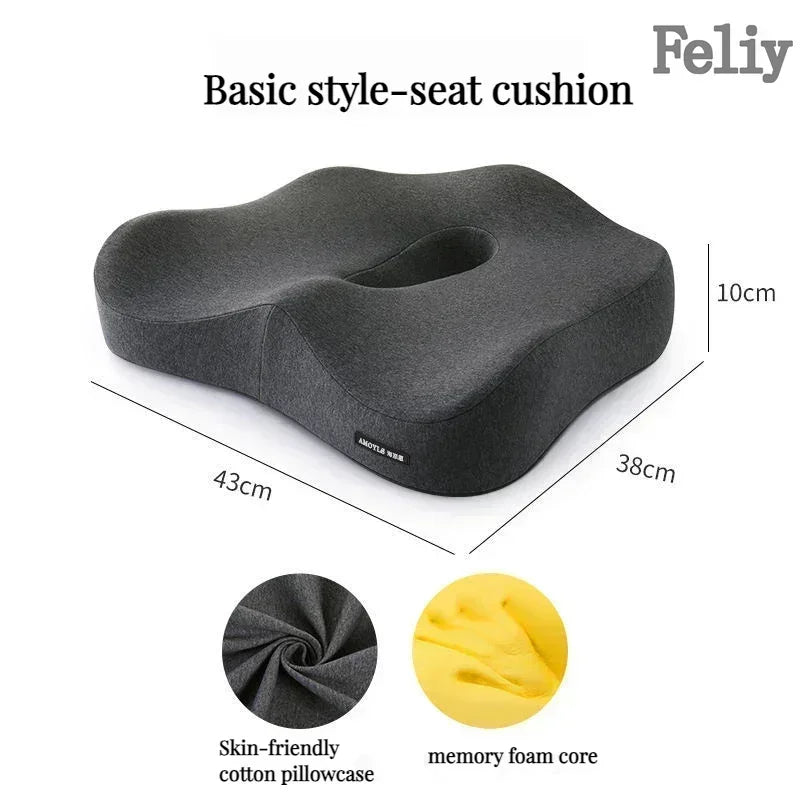 Memory Foam Office Chair & Car Seat Cushion – Orthopedic Lumbar Support Pillow with Coccyx Relief & Massage Back Pad