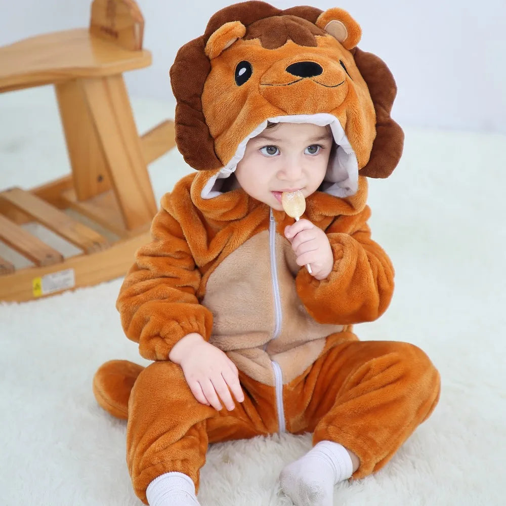 Cartoon Flannel Baby Romper – Unicorn, Rabbit & Dinosaur Pajamas, Cotton Kigurumi Jumpsuit for Boys & Girls