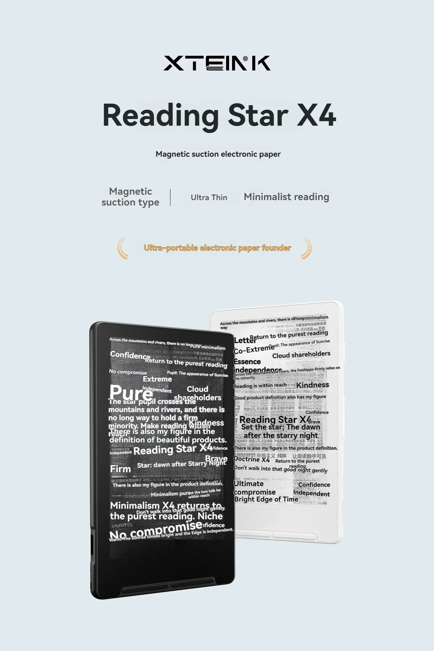 XTEINK X4 4.3" Portable E-Ink Reader — Magnetic, Lightweight, Ultra-Thin Screen, 800×480 Resolution 220PPI Set