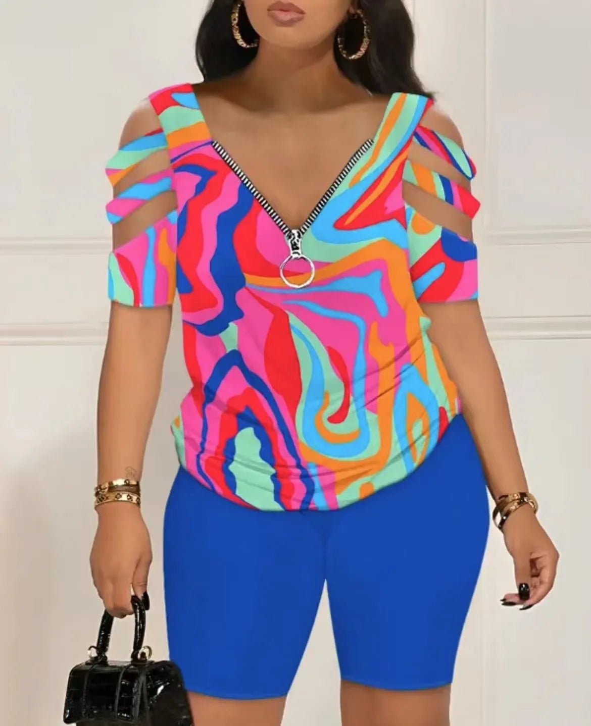 2025 Women’s Summer Two-Piece Set – Sexy Casual T-Shirt & Shorts Outfit, Loose Printed Top