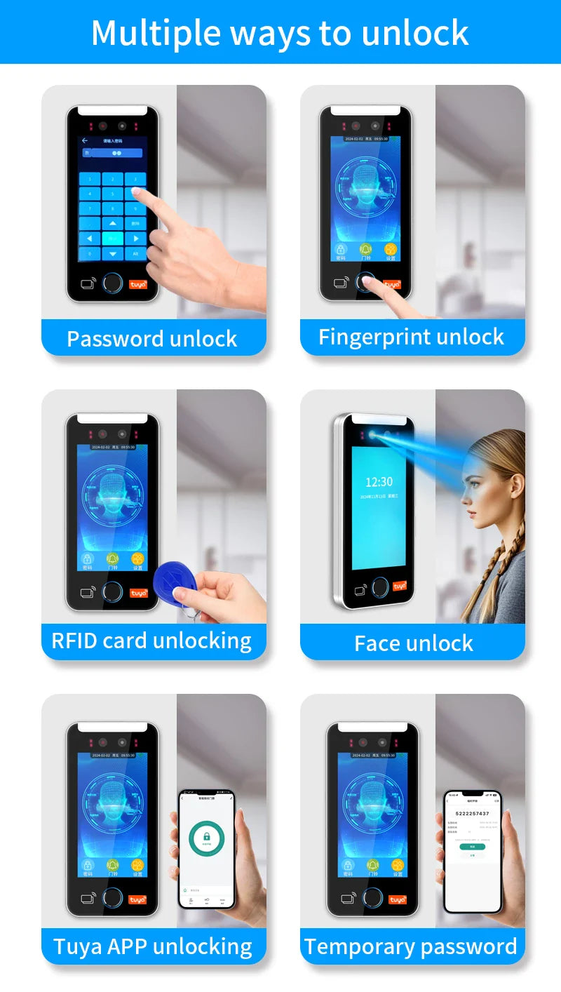Asia Teco 5-Inch Face Recognition Access Control – WiFi TCP/IP Attendance Machine with Tuya App & Fingerprint Scanner