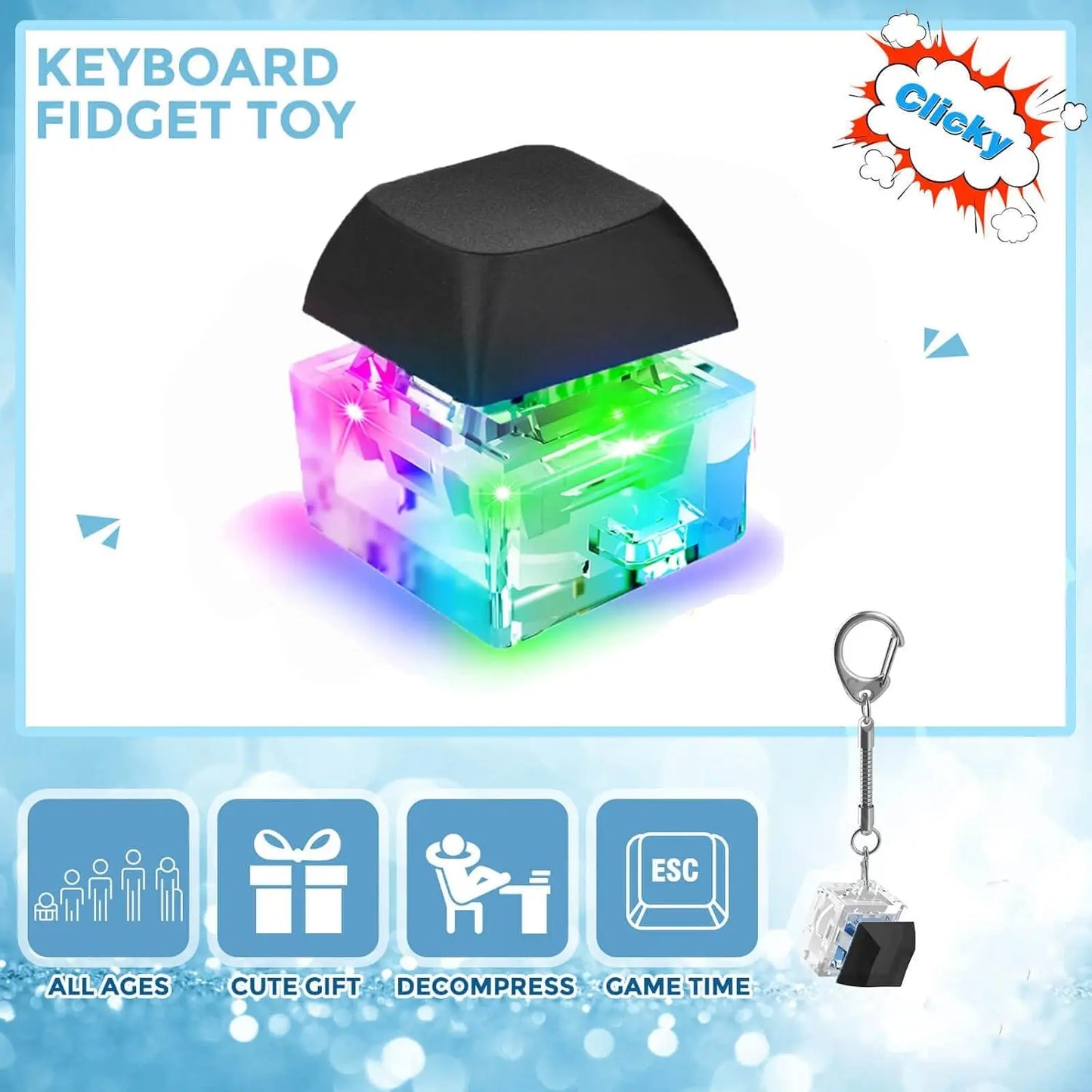 LED Keyboard Fidget Keychain – Stress Relief Finger Clicker Toy & Decompression Gift