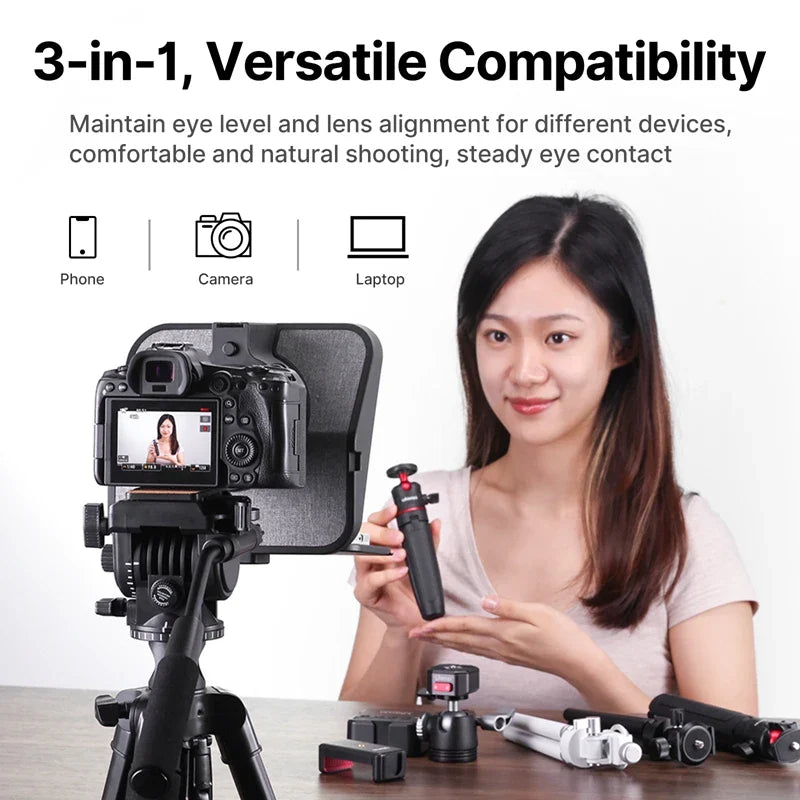 Ulanzi RT02 Portable Mini Teleprompter – Collapsible Prompter for Tablets, DSLR, Laptop & Phone Video Recording